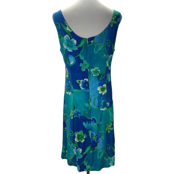Vintage 90s Big Hed Mini Tank Dress Size L Blue Floral Rayon Empire Waist A Line - Picture 3 of 10